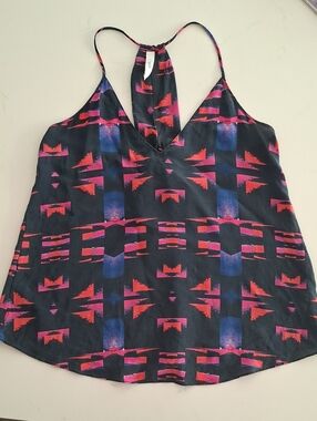 Rory Beca 100% Silk Washed Black & Pink/Orange Southwestern Tank/Cami (Size XS)